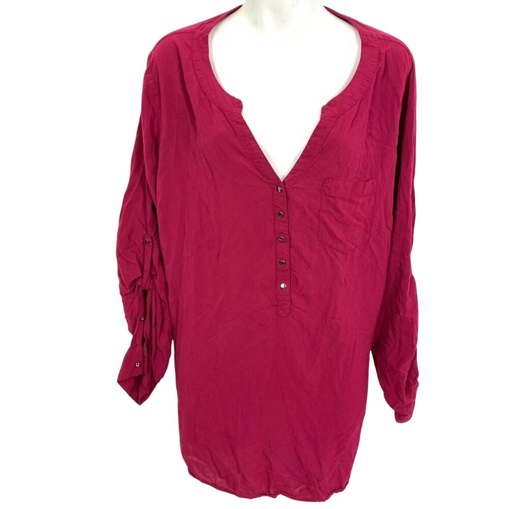 TORRID Long Sleeve V-Neck Dark Pink Top Shirt sz 3